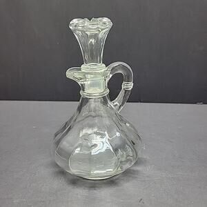 Vintage Glass Olive Oil Cruett with Glass Rubber Stopper 5 1/2"" Mcm